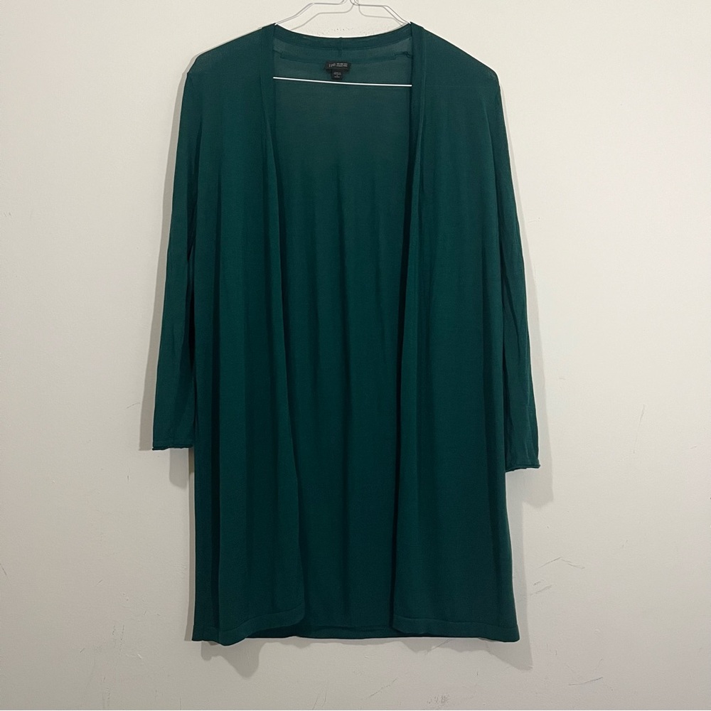 J Jill Wearever Collection Open Front Light Cardigan Sweater S Pettie Green